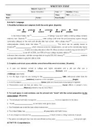 English Worksheet: Written Test: Gap Year