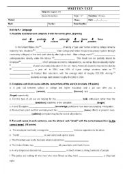 English Worksheet: Written Test: Year Out