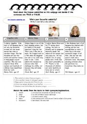 English Worksheet: Celebrities