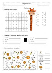 English Worksheet: numbers 1-12