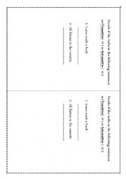 English Worksheet: Transitive or Intransitive