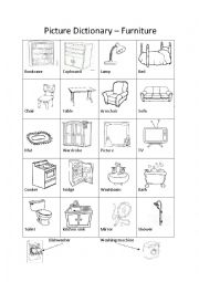 English Worksheet: Picture Dictionary  Furniture 