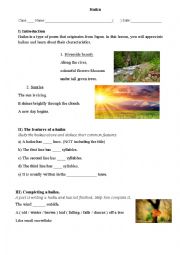 English Worksheet: haikus