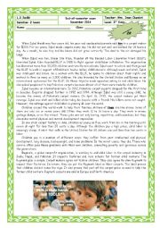 English Worksheet: End of semester exam 2nd form