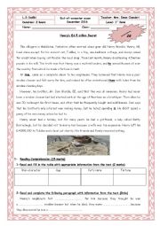 English Worksheet: End of semester exam 1st form Tunisia