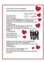 English Worksheet: Song: All you need is love (By The Beatles)