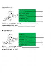 English Worksheet: My parrot poem