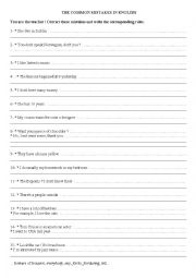 English Worksheet: Correct the common mistakes in English