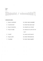 English Worksheet: Should/shouldnt -- - -Giving advice
