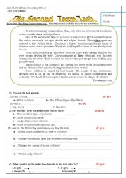 English Worksheet: types of pollution reading test