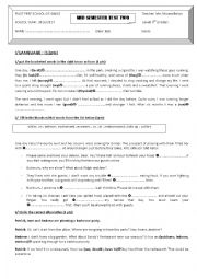 English Worksheet: mid semester test 2 8th form pilot school