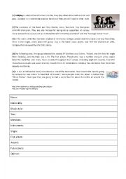 English Worksheet: Coldplay and other artists fact files