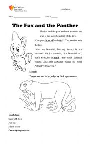 English Worksheet: The fox and the panther (fable)