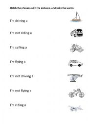 English Worksheet: Driving, sailing, flying