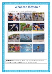 English Worksheet: Verb CAN and SPORTS 