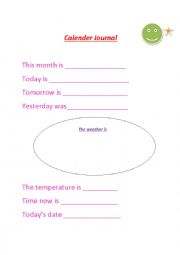 English Worksheet: daily calendar journal