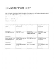 English Worksheet: Human Treasure Hunt