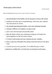 English Worksheet: Thanksgiving related idioms