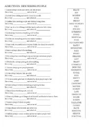 English Worksheet: Describing people: Adjectives and their opposites