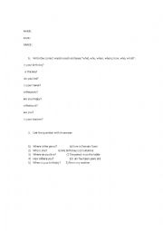 English Worksheet: Question word test