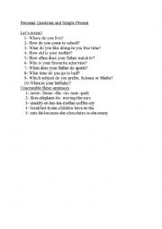 English Worksheet: simple present tense