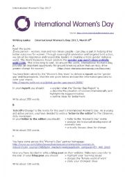 English Worksheet: International Womens Day - Writing tasks