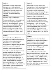 English Worksheet: Reported Speech Group Activity Zoo Robbery Present to Past Simple