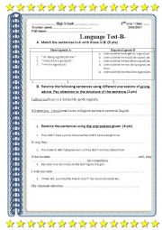 English Worksheet: Language test for 2nd year students