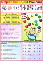 English Worksheet: Subject and Object Pronouns + Exercises + KEY