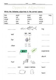 English Worksheet: Opposite Adjectives