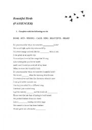 English Worksheet: Beautiful Birds (Passenger)