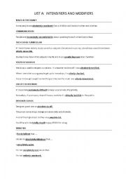 English Worksheet: Modifiers and Intensifiers