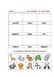 English Worksheet: Zoo animals - Cut and paste