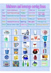 English Worksheet: Drinkware and other items used in beverages.