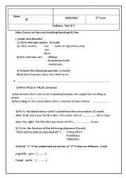 English Worksheet: Mid Term test 2nd semester   1 st  form