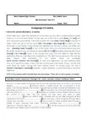 English Worksheet: Mid-semester test 2 First year