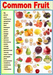 English Worksheet: Common fruit. Matching ex + key.   