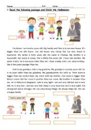 English Worksheet: A reading comprehension passage about family. Focusing on comparative adj.