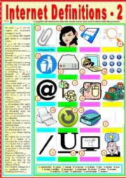 English Worksheet: Internet Definitions 2. Matching exercise + KEY.   