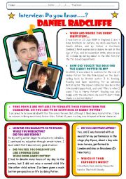 English Worksheet: Interview to Daniel Radcliffe