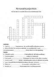 English Worksheet: Personality adjectives crossword