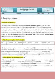 English Worksheet:   mid - semester test 2  7th grade 