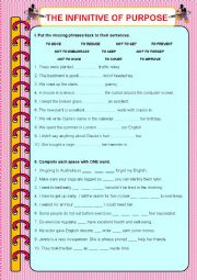 Infinitive of Purpose Speaking and Writing Activity Worksheets