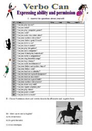 English Worksheet: VERB CAN - EXPRESSING ABILITY AND PERMISSION