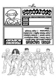 English Worksheet: Justice league, Super hero Mad lib, and character card.