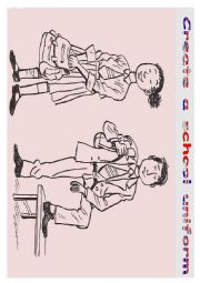 English Worksheet: Create a school uniform : colour, draw, describe and invent a pupil s identity