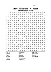 English Worksheet: Marie Curie Find-A-Word