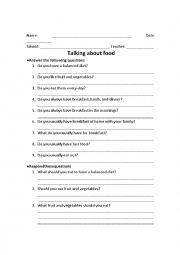 English Worksheet: Talking about food and diet