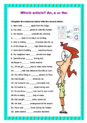 English Worksheet: Which article? An, a or the?