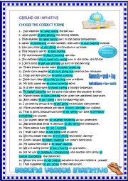 English Worksheet: Gerund or infinitive; choose the right option